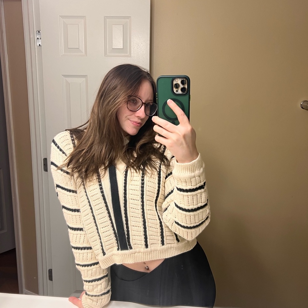 Chic Striped Cream and Black Sweater